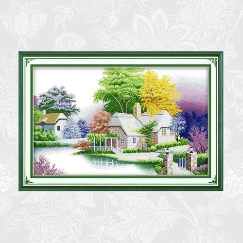 A Peaceful Cabin Cross Stitch Pattern Printed on Canvas DMC 11CT 14CT Cross Stitch Kits DIY Handwork Embroidery Set Needlework