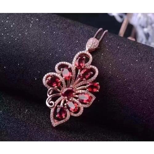 Natural red garnet gem pendant S925 silver Natural gemstone Luxury elegant butterfly fly Pendant Necklace women wedding jewelry