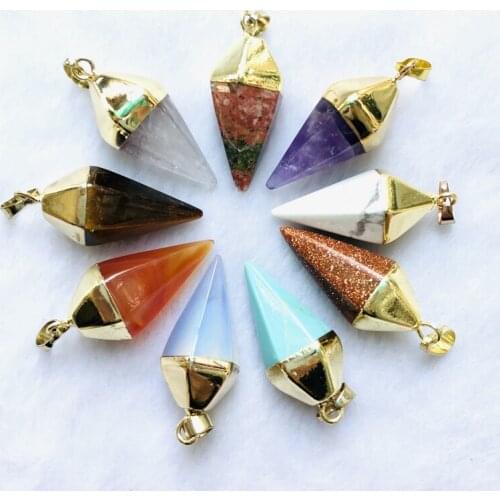 Wholesale 1Pcs multi Natural Stone Pendant Healing Point Chakra Stone Penant,Point Healing stone Pendant Beads