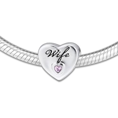 Fits for Pandora Charms Bracelets Wife Love Heart Beads 100% 925 Sterling Silver Jewelry Free Shipping
