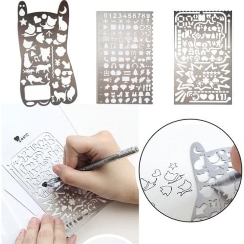Portable Stainless Steel Stencils Hollow Ruler Travel Diary Notebook Drawing DIY Tool Cute School Supplies