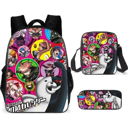 16 Inch Danganronpa Monokum Backpacks 3pcs Female Male Backpack Teenagers School Bags Girls Boys Large Capacity Travel Mochilas