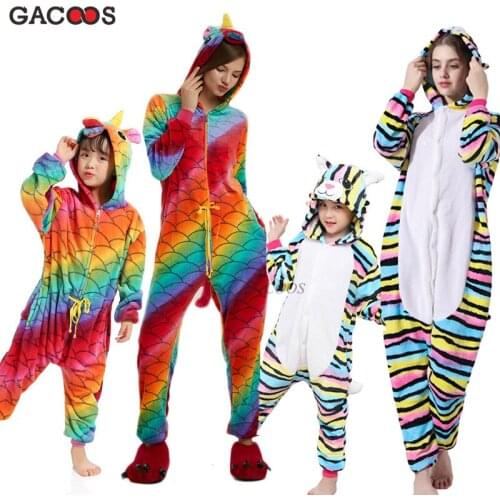 Warm Winter Unicorn Pajamas For Boys Girls Kugurumi Panda Pyjamas Women Onesies Unicornio Flannel Stitch Cat Sleepwear Jumpsuits