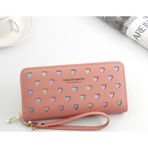 Women Wallet Long Love Heart Hollow Design Purse for Phone Leather High Capacity Card Holder Clutch Wallets Carteira Feminina