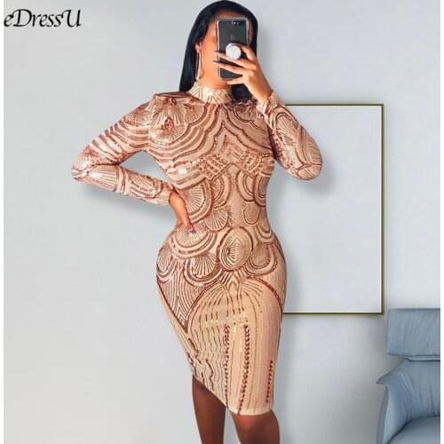 2020 Sequins Robe de Soiree Gold Evening Party Dress Sexy Glitter Vestido de Fiesta Celebrity Formal Dress Club Wear OSH-19509