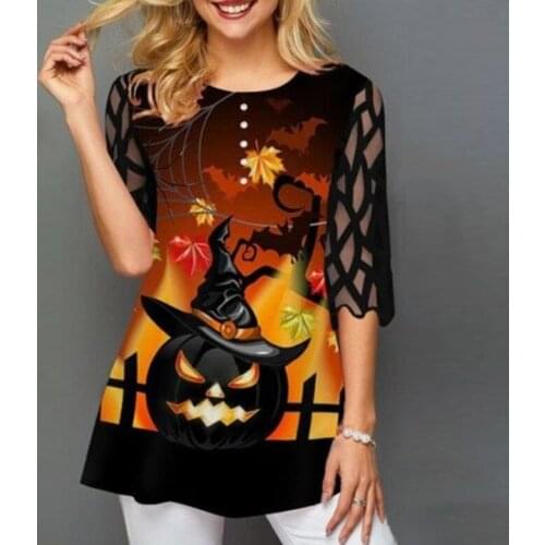 Plus Size 5x Pullovers Blouse shirt Boho Print Halloween Splice Women Tops V-neck Loose 2020 Casual Summer New Female Tee Shirt