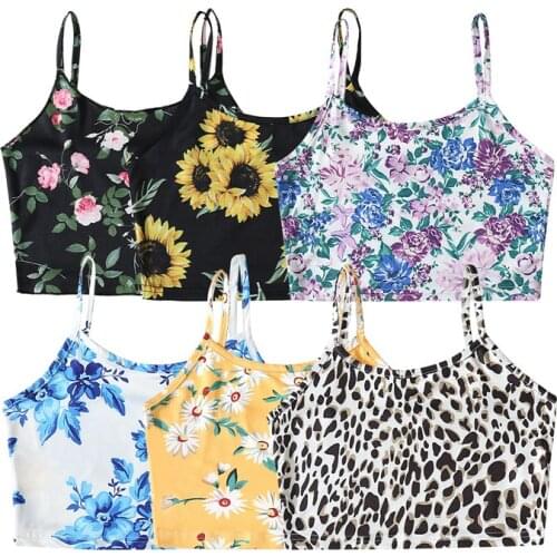 Women Summer Tank Tops, Floral/Leopard Print Spaghetti Straps Sleeveless Crop Tops for Girls, 6 Colors
