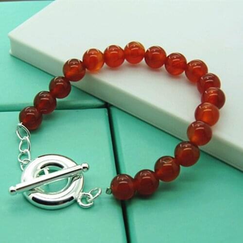 925 Sterling Silver OT Buckle Red Agate Bracelet For Woman Charm Wedding Engagement Fashion Party Jewelry