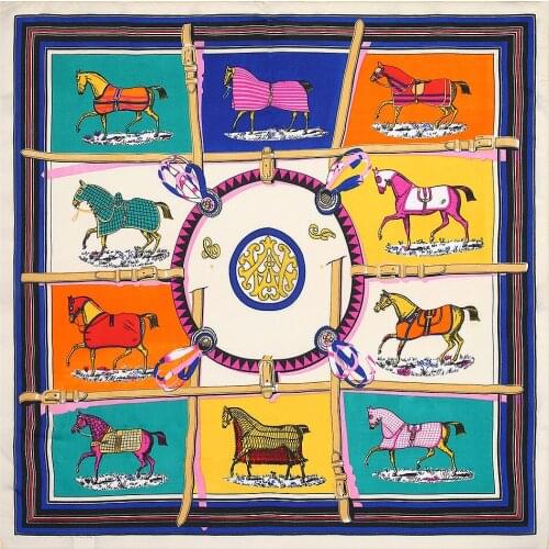 53cm Classic Lattice Horse Silk Scarves 2021 Fashion Women Square Hijab Small Bandana Headband Neck Tie Band Office Neckerchief