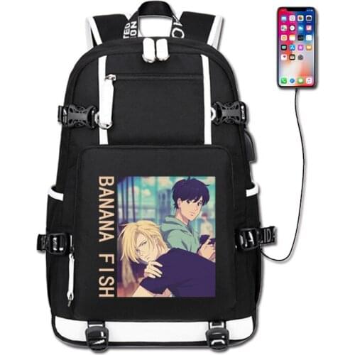 BANANA FISH Feminina School Bags Accessory Backpack Usb Charging Teenage Girls Boys Bookbag Laptop Back Pack Travel Bagpack