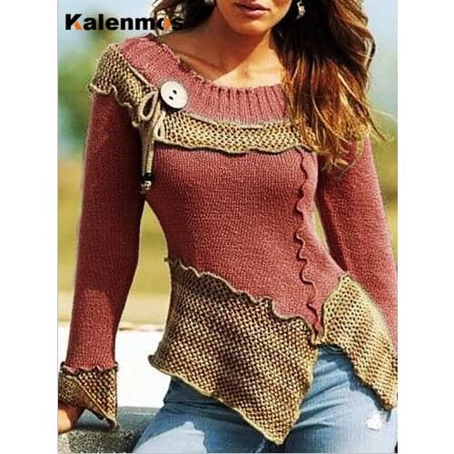 Sweater Women Plus Size 5xl Vintage Punk Long Sleeve Patchwork Spring Autumn Fork Sweaters Travel Daily Streetwear Sexy Fall