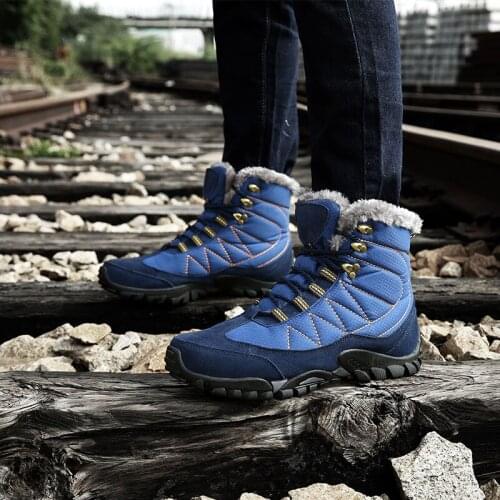 Winter Warm Mens Shoes Fur Snow Boots Male Shoes for Men Adult Fashion Cow Suede Walking Work Safety Ankle Footwear Sneakers