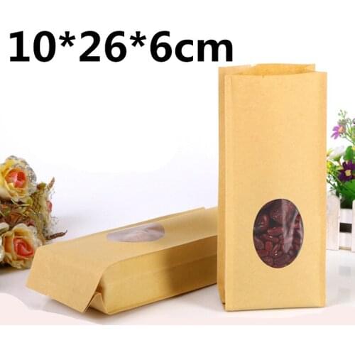 10*26cm 100pcs stand up circular type window brown kraft paper bags recyclable for wedding/Gift/Jewelry/Food/Candy Paper Box