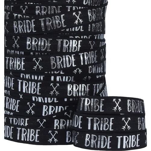 100y/lot)Hot selling silver foil bride tribe bridal fold over elastic for wedding in black foe ribbons