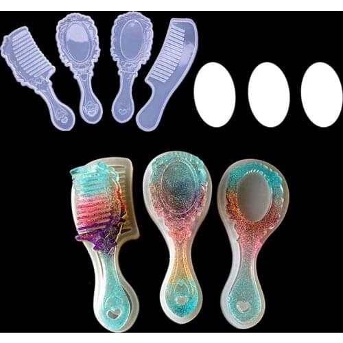 4 Styles DIY Comb Mirror Resin Molds Kit Mirror Hair Comb Craft Silicone Molds
