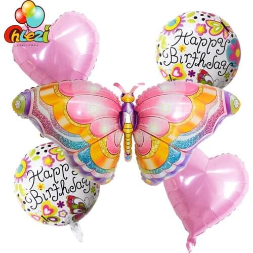 5pcs Rainbow Butterfly Foil Balloons 18 inch Heart Star Helium Balloon Birthday Party Decorations Kids Toys Baby Shower Globos