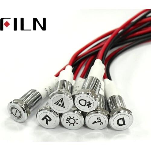 FILN 50pcs 10mm Lamp FILN 12V LED Car Boat LED Warning Dashboard Signal Lights Instrument Pilot light with symbol