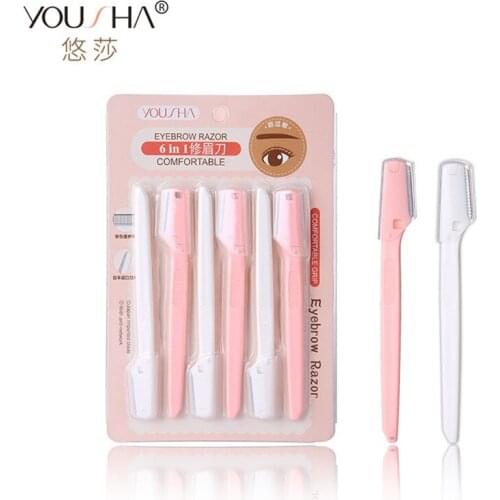 6 Pcs/set Safe Eyebrow Trimmer Portable Eye Brow Razor Shaver Shaper Shaping Tool Scissors Facial Hair Remover Makeup for Women