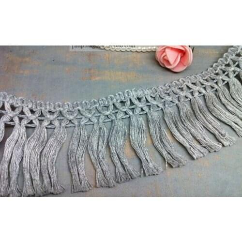 8Yards 5cm Width Beautiful Latin Dance Tassel DIY Craft Textile Lace Trim Light Grey Cloth Material Accessory