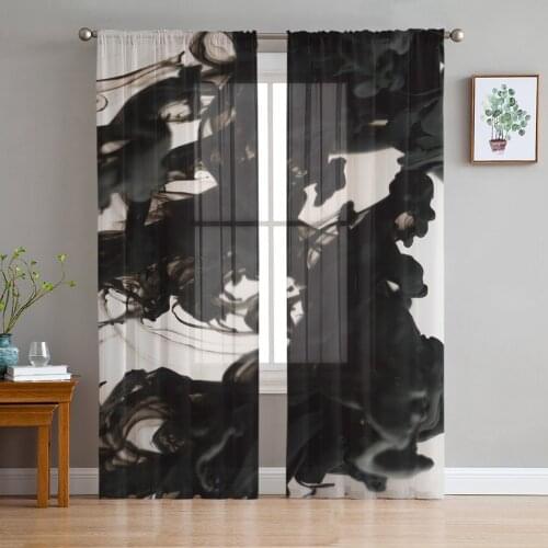 Abstract Black Smoke Curtains For Living Room Luxury Baby Bedroom Tulle Curtains Kitchen Study Room Modern Style Sheer Curtains