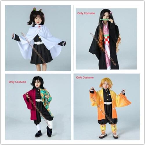 Anime Demon Slayer Kids Cosplay Uniform Kamado Nezuko Tanjirou Costume Suit cosplay Wigs Christmas Halloween Birthday Party Gift