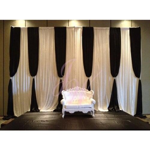 White Wedding Backdrop Curtain With Black Swag 10ftx20ft stage decoration banquet party stage curtain Event Decor