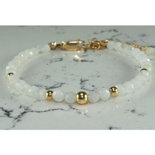 Moonstone Gemstone Bracelet, White Gemstone bead with 14K Gold Filled Bead, gold Filled Jewelry for Womeni Hand Made in TURKEY