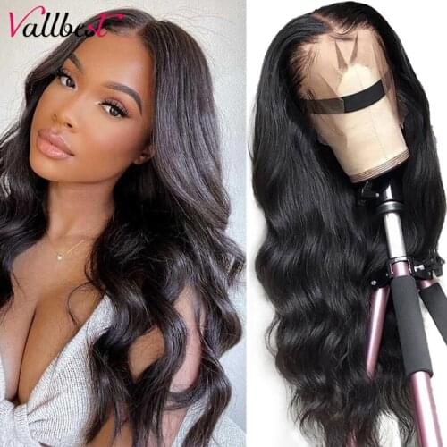 Vallbest Body Wave Lace Front Human Hair Wigs 150 Density Pre Plucked With Baby Hair Natural Black Remy 13X4 Lace Front Wig