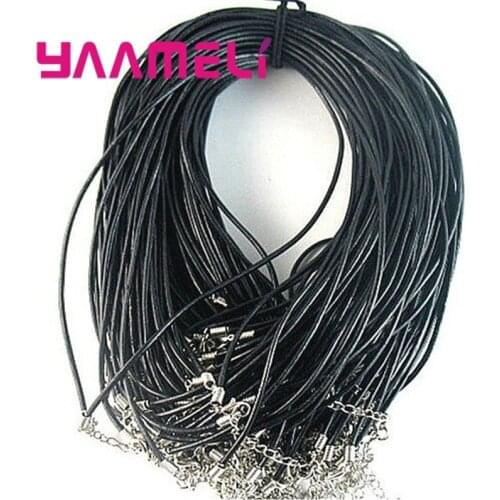 Wholesale 100pcs 18 Inch Real Hide Rope Necklace Chain Round Black Real Leather Ropes for Jewelry Making Components