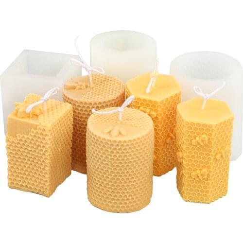 DIY Popular 3 Types Square Hexagon Round Non-stick Silicone Honeycomb Shape Soap Mould Candle Mold