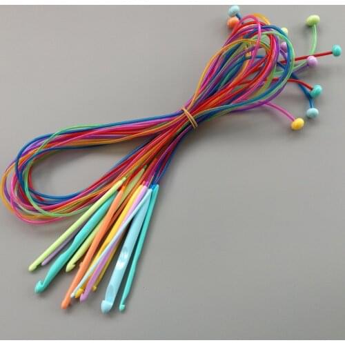 DONYAMY 12PCS/Set Flexible Afghan Tunisian Plastic Carpet Crochet Hooks Knitting Needles Set Size 3.5-12.0mm DIY Craft 120cm