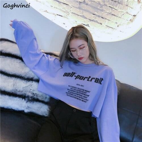 T-shirts Women Short-style Hip Hop Loose Round Neck Korean Harajuku Tops Womens Letter Long Sleeve Breathable T Shirts Trendy