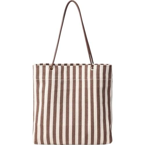 New Eco Korean Literature And Art Printing Canvas Bag Casual Linen PU Belt Handbag Net Red Fashion Stripe Shoulder Women Handbag