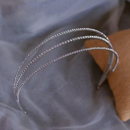 Korean Three Layers Wedding Tiara Crowns Crystal Brides Headbands Evening Hair Jewelry Bridal Hair Accessory