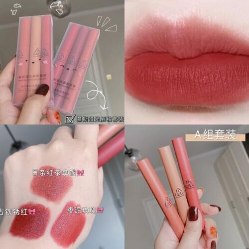 3PCS Matte Lipstick Waterproof Long Lasting Moisturizer Velvet Lip Gloss Colorful Non Stick Cup Lip Stick Maquillage Lip Makeup