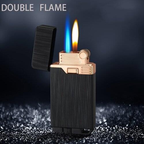 Metal Gas Lighter Butane Turbo Lighter Two Flames Cigarettes Lighters Metal Lighters Smoking Accessories Gadgets for Men