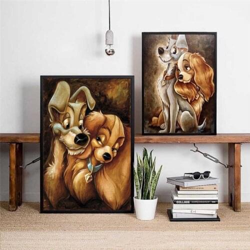 Miss And The Tramp Canvas Painting Prints Lady Artwork Wall Art Decorative Picture For Living Room Home Decor