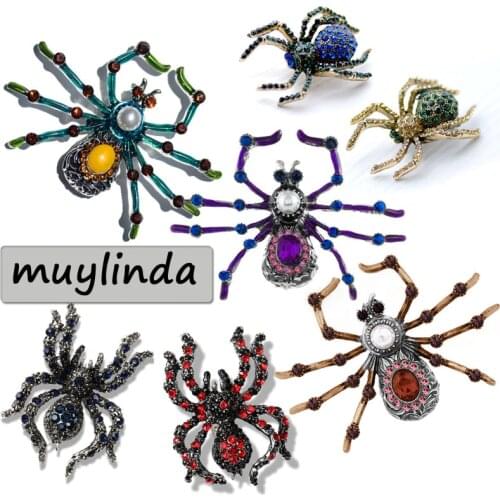 Muylinda Spider Brooch Pin Enamel Insect Pin Women Men Rhinestone Brooches Simulated Spiders Scarf Clip Clothes Pins Jewelry