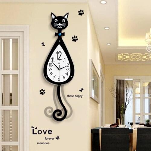 Cat Wall Clock Wooden Clock Living Room Decoration Simple Clock Cartoon Clock Home Decoration Quartz Clock Wall Digital Clock