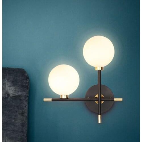 Nordic Luxury Model Room LED Glass Ball Wall Lamp For Loft Bedroom Bedside Light Study Balcony Decorative Wall Sconce