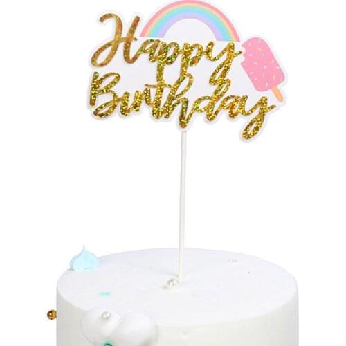 New cake decoration creative card fashion birthday decoration rainbow balloon ice cream fruit baking DIY party supplies