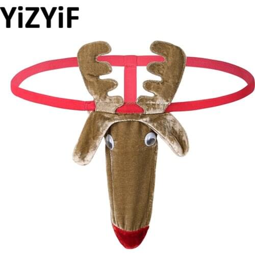 Swim Briefs Men Swimsuit Low Rise Bikini G-string Underwear Swimwear Christmas Reindeer Pattern Bulge Pouch Sexy Swimming Pants