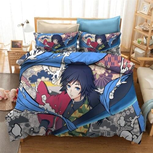 Tanjirou Kamado Anime Bedding Set Demon Slayer Kids Gift Duvet Cover Set Full Queen King Double Bed Linen Set 2/3 Piece Dropship