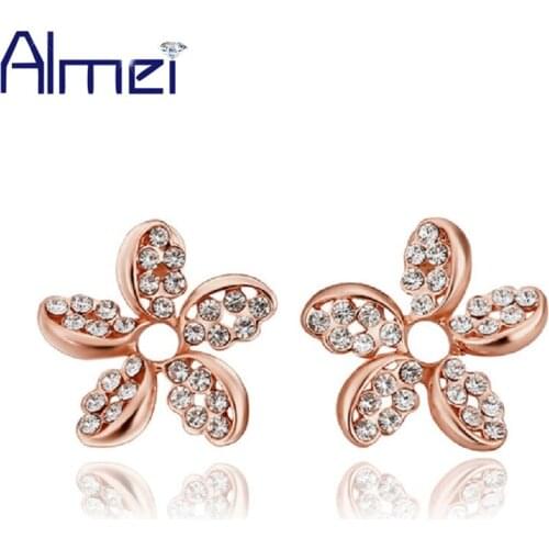 Sale Earring Stud Set Rose Gold Color Flower New Fashion Ladies Jewelry 2016 Brincos De Small Cristal Windmill Shape Ulove E836