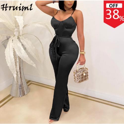Plus Size Jumpsuits Solid Spaghetti Strap Belt One Piece Outfit Sexy Bodysuit Women Fashion Skinny Bodycon Female Romper