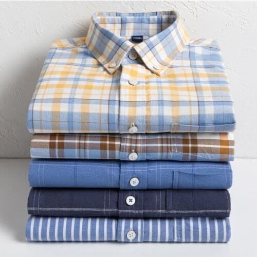 Plaid Shirt Longsleeve Shirt for Men Pure Color 100% Cotton Oxford Slim Fit Shirt Men Oversized Button Up Shirt Korean Clothes