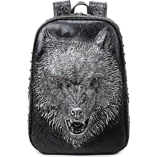 3D Printing Wolf Women Backpacks Men PU Leather Backpack School Bags For Teenagers Backpack Brands Designer Large Capacity Bags