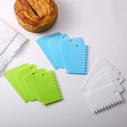 3Pcs Cream Scraper Suit DIY Kitchen Straight Arc Tooth Shape Cream Bread Cutter Plastic Cake Pasty Scraper Baking Fondant Tools