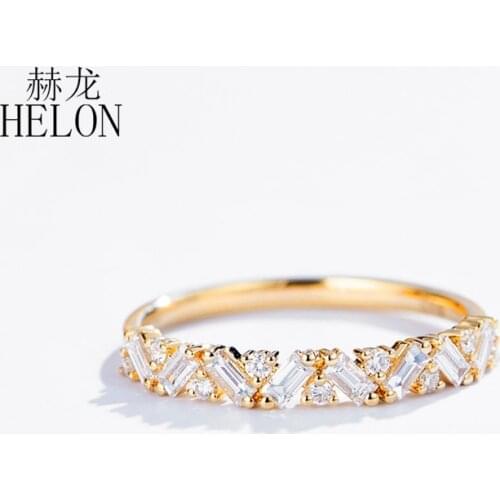 HELON Unique Half Eternity Baguette Round Cut Moissanite Wedding Band 10K 14K Yellow Rose White gold Moissanite Engagement Ring