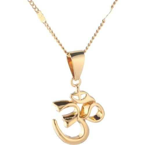 Trendy India Yoga Necklace Pendant OHM Hindu Buddhist AUM OM Hinduism Gold Color Metal Jewelry